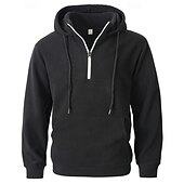 お買い得  メンズベーシックパーカー-男性用 パーカー クォータージッパーパーカー フリースパーカー ブルー ブラック パープル ライトグレー ダックグレー フード付き 平織り ジッパー ポケット スポーツ 日常 祝日 ポリエステル ストリートファッション ベーシック カジュアル 秋 冬 衣類 パーカー トレーナー