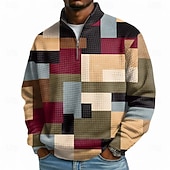 economico Schema Geometrico-Per uomo Geometrico Plaid Nido d'ape Felpa Moda Quotidiano Classico Casual Collo alla coreana Zip a un quarto All'aperto Casa Ufficio Lavoro Blu Viola Verde Cachi Con zip Autunno Inverno progettista