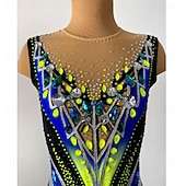 baratos Leotardo de Ginástica Rítmica-Collant de ginástica rítmica feminino para patinação no gelo, tingido com alta elasticidade, roupa profissional para competição de patinação, com cristais/strass, sem mangas.