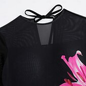 preiswerte Einteilige Badeanzüge-Damen Einteiler Badeanzug Schlankheits mit Rock Monokini Rock Netz Bauchkontrolle Hohe Taille Schlank Elegant Urlaub Floraler Rundhalsausschnitt Langarm Badeanzüge