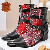 halpa Ensiluokkaiset nahkasaappaat-Miesten punamustat nastakengät – rock-henkinen muotoilu, mukavat ja kestävät, sopivat erinomaisesti rentoon arkeen, katutyyliin ja tapahtumiin