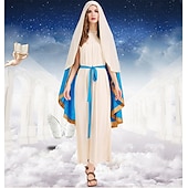 halpa Naisten puvut-Syntymä Maria Asu Tyylikäs joulumekko Joulukuvaelman asut Naisten Cosplay-asu Jouluasuste Aikuiset Joulu Uusi vuosi Suoritus Juhla Leninki Päähine Vyö