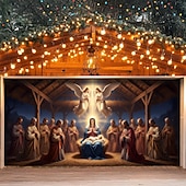 billige Julegarasjeportdeksler-jul garasjeportdeksel julekrybbe 2025 stort hengende bakteppe religiøs høytid veggmaleri utendørs dekor fest fotografering bakgrunn hage hjem festlig juledekorasjon