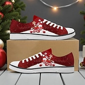 economico Scarpe di Natale da Uomo-Sneakers da uomo con stampa natalizia - auguri di buon Natale con fiocchi di neve scintillanti, scarpe casual in tela per viaggi di vacanza, riunioni di famiglia ed eventi natalizi