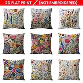 cheap Textured Throw Pillows-Floral Pattern Pillow Cover 2D Flat Print Soft Comfortable Cushion Case with Faux embroidery for Living Room Sofa Bedroom Home Decoration