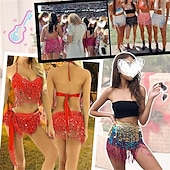 levne Oblečení na břišní tance-Samba Dancewear břišní taneční sukně s třásněmi rave sukně sukně s flitry hip šátek na festivaly kostým pro představení