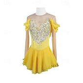 זול שמלות החלקה אמנותית-שמלה להחלקה אמנותית בגדי ריקוד נשים בנות החלקה על הקרח שמלות צהוב טלאים חור לאגודל רשת ספנדקס סטרצ'י (נמתח) הדרכה אימון מקצועי ביגוד להחלקה על הקרח שמור על חום הגוף קריסטלים / אבנים נוצצות שרוול ארוך