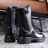 abordables Bottes de combat-Bottes militaires noires pour hommes en similicuir avec boucles – élégantes et pratiques, adaptées aux aventures en plein air et aux activités décontractées
