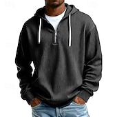 olcso férfi alapvető pulóverek-Férfi Kapucnis felsőrész Kordbársony Pulóver kapucnis pulóver Negyed cipzáros kapucnis pulóver Sárgabarack Vörösbor Fekete Fehér Világoszöld Kapucni Sima Cipzár Texturált Hétköznapi Napi Sport