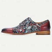 cheap Elemental Dress Shoes-Men's Black Leather and Floral Pattern Lace-up Shoes - Fashion-forward Footwear for Semi-formal Gatherings, Evening Parties and Trendy Casual Wear