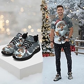 baratos Sapatos de Natal Masculinos-Tênis masculino com estampa de elfo de Natal – design divertido com espírito festivo, ideal para uso casual e festas de fim de ano