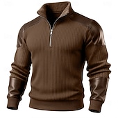  Pánské Mikina Svetr Čtvrtletní mikina na zip Žebrovaný úplet Hnědá Stojáček Bez vzoru Zapni Slátanina Barevné bloky Sporty a outdoor Ležérní Denní Šik ven Chladný Sportovní oblečení Jaro & podzim