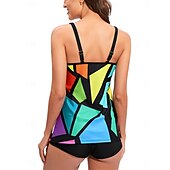 preiswerte Tankinis-Damen Badeanzug Tankini Zweiteilig Shorts Bademode Bauchkontrolle Hohe Taille Schlank Rückenfrei Urlaub Strandbekleidung Ombre Farbblock V Ausschnitt Ärmellos Badeanzüge