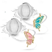 abordables Utensilios de cocina y gadgets-2 bolas de té para té a granel con colgante de mariposa 3D. Infusor de té de malla de acero inoxidable.