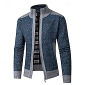 billiga cardigan tröja för män-Herr Tröja Cardigan Tröja Blixtlåströja Ribbad Sticka Vanliga toppar Dragkedja Lappverk Slät Hög krage Semester Mode Ledigt Dagliga kläder Kläder Vår &amp; Höst Höst vinter Blå Ljusgrå M L XL