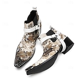 halpa Ensiluokkaiset nahkasaappaat-Miesten kukkakuvioiset valkoiset nahkaiset nilkkurit - muodikas solkiyksityiskohta rohkealla kukkakuviolla, täydellinen katutyyliin ja rennoille tilaisuuksille