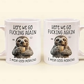  Caneca engraçada para presente: lá vamos nós de novo, quer dizer, bom dia! Caneca de cerâmica para café, ideal para trabalho, escritório ou casa, com humor, presente para amigos e colegas de trabalho.