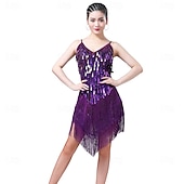 economico Abiti da Pratica-Costumi da ballo Samba Vestito scintillante in paillettes Finge Vestiti di danza tango latino Mini vestito Abbigliamento per carnevale Costumi per performance