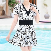 billiga One Pieces &amp; Tankinis-Dam Rash-guards Baddräkt Badkläder Badkläder Vit Mörkblå UV-skydd Magkontroll Surfing Strand Semester Sommar