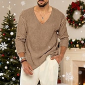 cheap Men's Pullover Sweater-Men's Christmas Jumper Christmas Sweaters Sweater Holiday sweater Pullover Sweater Jumper Ribbed Knit Knitted V Neck Going out Weekend Clothing Apparel Fall Winter Black Pink M L XL