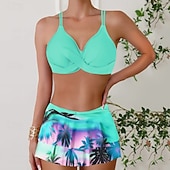 levne Tankiny-Dámské Plavky 2 ks Sukně Plavky Volány Volná záda prázdniny Oblečení na pláž Květinový Do V Bez rukávů Plavky