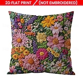 cheap Textured Throw Pillows-Floral Pattern Pillow Cover 2D Flat Print Soft Comfortable Cushion Case with Faux embroidery for Living Room Sofa Bedroom Home Decoration
