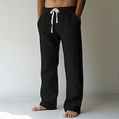 preiswerte Gerade Bein-Herren Jogginghose Hose Baggy-Hosen Gerade geschnittene Sweatpants Waffelhose Kordelzug Elastischer Bund Einfach Atmungsaktiv Volle Länge Urlaub Lässig Täglich Klassicher Stil Basic Schwarz Weiß