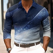 levne Pánské geometrické polo-Pánské Abstraktní Geometrické tvary Waffle Polo košile Dlouhý rukáv Polo tričko Košile s límečkem Obchodní příležitostné Obchod Noste do práce Denní nošení Knoflíky Jaro Podzim Zima Vodní modr