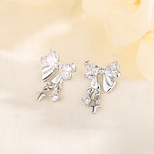 economico Orecchino da donna-orecchini pendenti in argento con fiocco, cristallo trasparente e ciondolo a croce – eleganti orecchini pendenti per donna