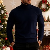 economico maglione pullover da uomo-Per uomo Maglione di Natale Maglioni di Natale Dolcevita Maglione per le feste Maglione A Coste Maglia Top Regolari Lavorato a maglia Base Semplice Dolcevita Tenere al Caldo Moderno Contemporaneo