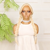 baratos Perucas Sintéticas sem Touca-Perucas sintéticas Crochê Entrançado Parte do meio Trança Peruca 24 polegadas Dourado Suave Cabelo Sintético 24 polegada Mulheres Macio Confortável Loiro