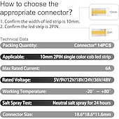 abordables Accesorios LED-Kit de conectores SMD FCOB/COB de 8 mm y 10 mm (0,31 pulgadas) para bricolaje: 14 conectores transparentes y 5 cables de extensión de 15 cm de longitud y calibre 20 AWG para conexiones de esquina en