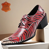 preiswerte Elementare Anzugschuhe-Herren-Anzugstiefel mit rotem und schwarzem Zebramuster – hochwertiges Leder mit Metallic-Details, stilvoll und auffällig für Weihnachtsfeiern und festliche Anlässe.