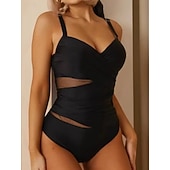 Недорогие Монокини-Женский купальник с одним куском сексуальный с вырезом монокини контролирующий живот высокая талия облегающий без спинки элегантный для отпуска однотонный цвет V-образный вырез без рукавов