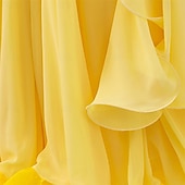economico Abbigliamento da Competizione-Abito da ballo da sala da donna elegante giallo con corpetto decorato con strass, spalle scoperte, abito da competizione per valzer, tango, rumba moderna