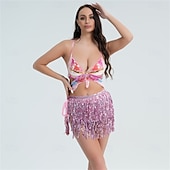 abordables Hauts &amp; Ensembles-Costume de performance de danse indienne de danse du ventre de Samba Dancewear Ensemble de jupe à franges à sequins Tenue de performance de scène de club nocturne Costume de performance