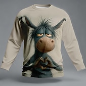 abordables Camisetas con estampado animal-Hombre Animal Burro Gracioso Camiseta Manga Larga Camiseta Impresión 3D Cuello Barco Camisa Moda Básico Casual Diario Calle Marrón Gris Verano Primavera Ropa S M L XL XXL XXXL