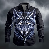 abordables Estampado Animal-Hombre Animal Lobo Focos Camisa Abotonar la camisa Manga Larga Moda informal Exterior Uso Diario Primavera Otoño Cuello Vuelto Impresión 3D camisas con cuello Negro / Verde Negro / purpúreo