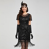 economico Abiti degli anni '20-Set Anni Ruggenti Anni 1920 Lunghezza al ginocchio Lunghezza corta Abito Flapper Abiti Costume da festa con accessori Manica illusione Maniche corte Il grande Gatsby Invitato al matrimonio Paillettes