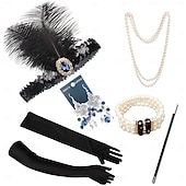 abordables Accesorios y más-Conjunto Rugido 20s 1920s Retro Antiguo Diadema de estilo flapper Para la Cabeza Conjunto de accesorios El gran Gatsby Chica de la aleta Pluma Disfraz Mujer Navidad Carnaval Mascarada Fiesta temática