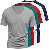 tanie podstawowe koszulki-5-częściowy męski T-shirt z krótkim rękawem, dekolt w serek, letni, na każdą porę roku, jednolity kolor, prosty, codzienny, 5-częściowy zestaw, wakacyjny, casualowy, biały, top, męski