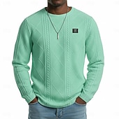 Недорогие основные футболки-Муж. Футболка Рубашка с длинным рукавом Длинный рукав Вырез под горло Весна Осень Зима Геометрический принт Полотняное плетение Пит Стрип Мода Оригинальный рисунок Классический Жаккард Вязанная