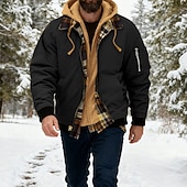 baratos Men's Jackets &amp; Coats-Men's Winter Jacket Casual Jacket Hoodied Jacket Outdoor Casual Pocket Quilted Winter Fall &amp; Winter Color Block Streetwear Daily Hooded Regular Black Burgundy Navy Blue Khaki Army Green Jacket