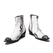 baratos Botas de couro premium-Botas masculinas em couro legítimo preto e branco com estampa exclusiva - calçado moderno para homens antenados em moda e para ocasiões casuais.