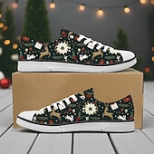 economico Scarpe di Natale da Uomo-Sneakers da uomo con stampa natalizia - auguri di buon Natale con fiocchi di neve scintillanti, scarpe casual in tela per viaggi di vacanza, riunioni di famiglia ed eventi natalizi
