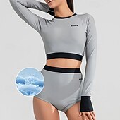 cheap One Pieces Rash Guards-Women's 2 Piece Rash Guard Tankini Swimsuits Surfing Shirt Solid Colored UPF50+ Breathable Long Sleeve Diving Suit Surfing Canoeing Snorkeling Spring
