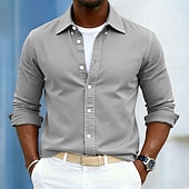 cheap Men's Smart Casual Shirts-Men's Shirt Casual Shirt Button Up Shirt Acid Wash Shirt Navy Blue Gray Long Sleeve Plain Lapel Casual Daily Clothing Apparel Fashion Modern Smart Casual