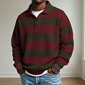 cheap Men's Rugby Polo-Men's Horizontal Stripes Waffle Polo Shirts Rugby Polo Rugby Polo Shirts Long Sleeve Polo Shirts Collared Shirts Casual Athleisure Daily Wear Buttons Spring Fall Winter Blue Red Green