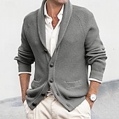 preiswerte Herren Strickjacke-Herren Pullover Strickjacke Gerippt Stricken Normale Oberteile Knopf hoch Gestrickt Einfarbig Schalkragen Urlaub Mode Lässig Alltagskleidung Bekleidung Frühling &amp; Herbst Herbst Winter Schwarz Braun M