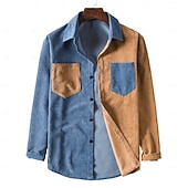economico camicia da uomo con bottoni-Per uomo Camicia Camicia casual Camicia di Velluto a Coste Camicia con Bottoni Giallo Verde Kaki Manica Lunga Semplice Collo ripiegato Casuale Quotidiano Blocco di colore Abbigliamento Moda